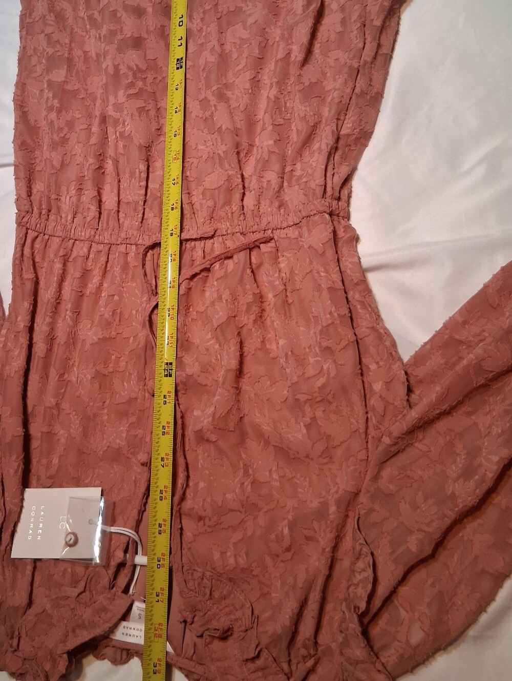 LC Lauren Conrad Pink Textured Long Sleeve Mini Dress Small Ruffle Elastic - Picture 7 of 12